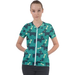 Happy Dogs Animals Pattern Short Sleeve Zip Up Jacket by Ket1n9