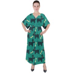 Happy Dogs Animals Pattern V-neck Boho Style Maxi Dress by Ket1n9