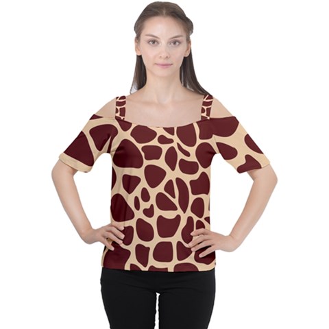 Animal Print Girraf Patterns Cutout Shoulder T-shirt by Ket1n9