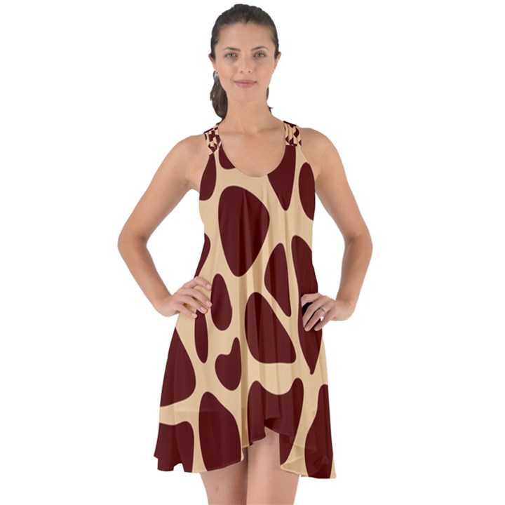 Animal Print Girraf Patterns Show Some Back Chiffon Dress