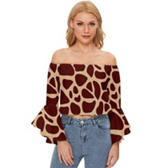 Animal Print Girraf Patterns Off Shoulder Flutter Bell Sleeve Top