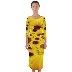 Beautiful Sunflowers Quarter Sleeve Midi Bodycon Dress by Ket1n9