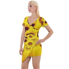 Beautiful Sunflowers Short Sleeve Asymmetric Mini Dress by Ket1n9