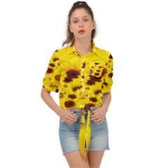 Beautiful Sunflowers Tie Front Shirt  by Ket1n9