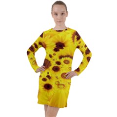 Beautiful Sunflowers Long Sleeve Hoodie Dress