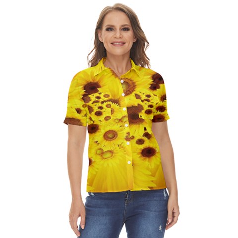 Beautiful Sunflowers Women s Short Sleeve Double Pocket Shirt by Ket1n9