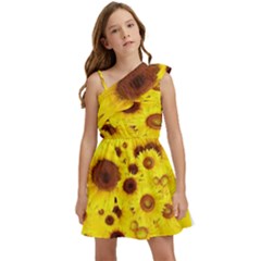 Beautiful Sunflowers Kids  One Shoulder Party Dress by Ket1n9