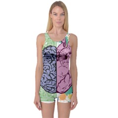 Brain Heart Balance Emotion One Piece Boyleg Swimsuit