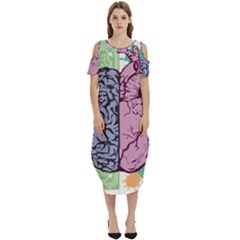 Brain Heart Balance Emotion Cold Shoulder Loose Fit Dress With Pockets by Maspions