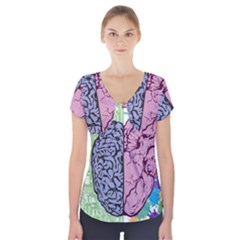 Brain Heart Balance Emotion Short Sleeve Front Detail Top