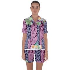 Brain Heart Balance Emotion Satin Short Sleeve Pajamas Set