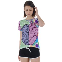 Brain Heart Balance Emotion Short Sleeve Open Back T-shirt by Maspions