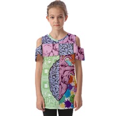 Brain Heart Balance Emotion Fold Over Open Sleeve Top