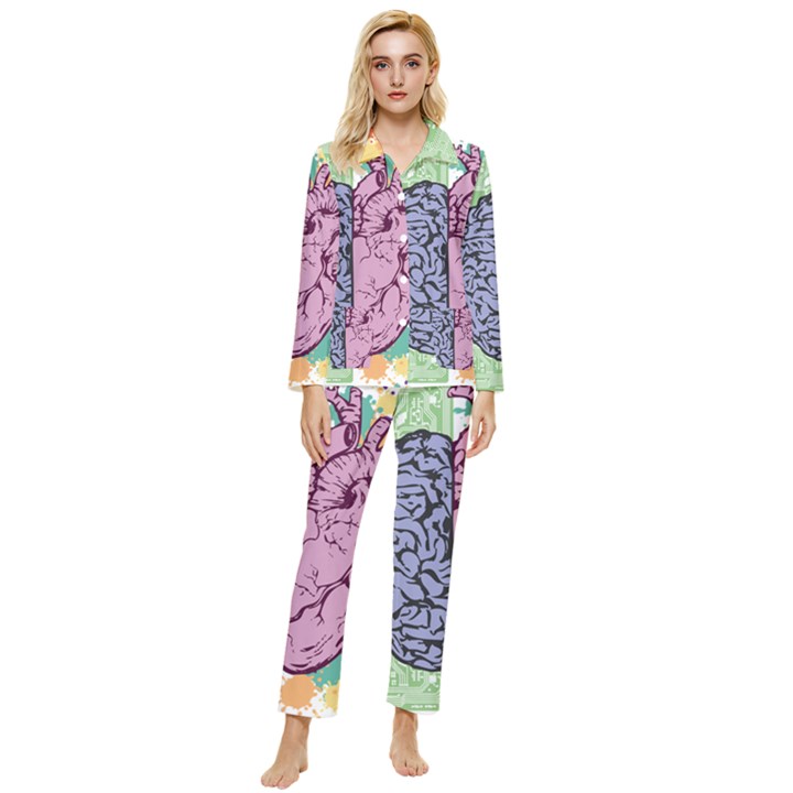 Brain Heart Balance Emotion Womens  Long Sleeve Velvet Pocket Pajamas Set