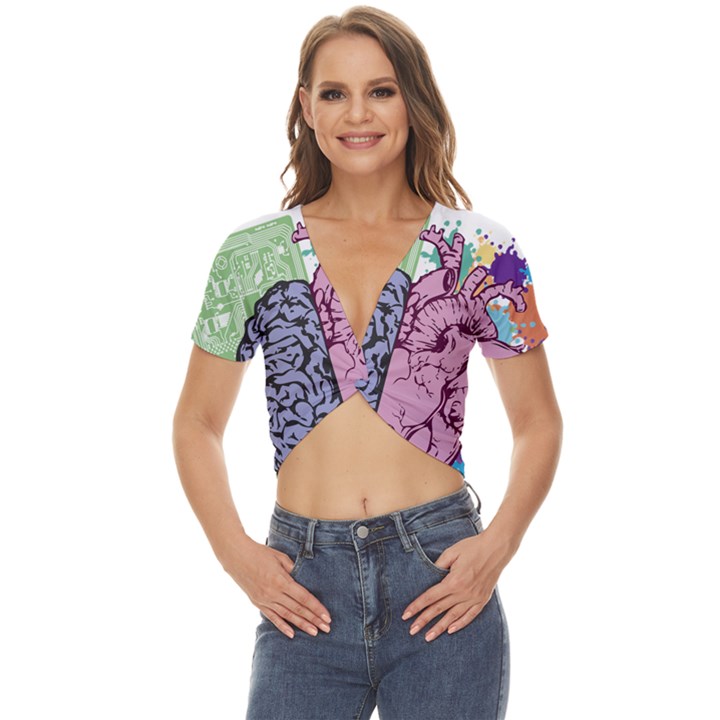 Brain Heart Balance Emotion Twist Front Crop Top