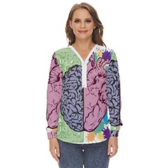 Brain Heart Balance Emotion Zip Up Long Sleeve Blouse