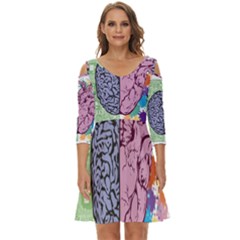 Brain Heart Balance Emotion Shoulder Cut Out Zip Up Dress by Maspions