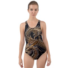 Fantasy Dragon Pentagram Cut-out Back One Piece Swimsuit