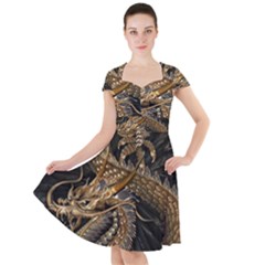 Fantasy Dragon Pentagram Cap Sleeve Midi Dress With Pockets