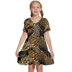 Fantasy Dragon Pentagram Kids  Short Sleeve Tiered Mini Dress by Maspions