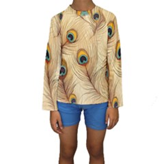 Vintage Peacock Feather Peacock Feather Pattern Background Nature Bird Nature Kids  Long Sleeve Swimwear