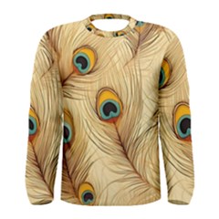 Vintage Peacock Feather Peacock Feather Pattern Background Nature Bird Nature Men s Long Sleeve T-shirt by Maspions