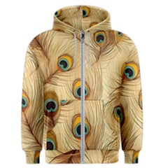 Vintage Peacock Feather Peacock Feather Pattern Background Nature Bird Nature Men s Zipper Hoodie