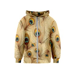 Vintage Peacock Feather Peacock Feather Pattern Background Nature Bird Nature Kids  Zipper Hoodie