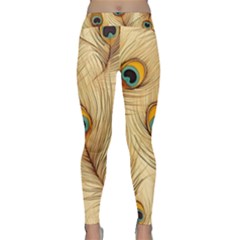 Vintage Peacock Feather Peacock Feather Pattern Background Nature Bird Nature Classic Yoga Leggings