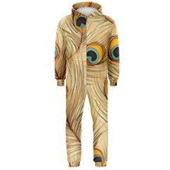 Vintage Peacock Feather Peacock Feather Pattern Background Nature Bird Nature Hooded Jumpsuit (men)