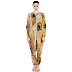 Vintage Peacock Feather Peacock Feather Pattern Background Nature Bird Nature Onepiece Jumpsuit (ladies)