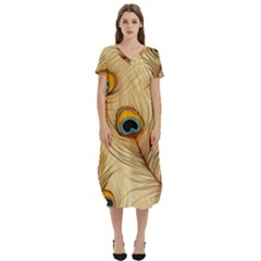 Vintage Peacock Feather Peacock Feather Pattern Background Nature Bird Nature T-shirt Midi Dress With Pockets