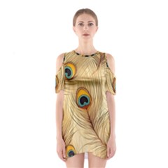 Vintage Peacock Feather Peacock Feather Pattern Background Nature Bird Nature Shoulder Cutout One Piece Dress