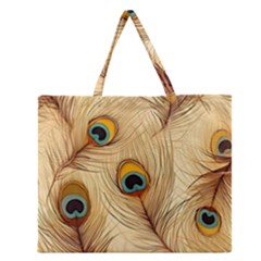 Vintage Peacock Feather Peacock Feather Pattern Background Nature Bird Nature Zipper Large Tote Bag