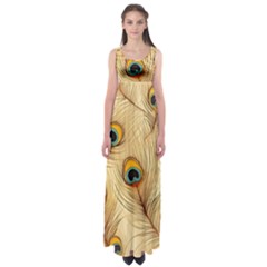 Vintage Peacock Feather Peacock Feather Pattern Background Nature Bird Nature Empire Waist Maxi Dress