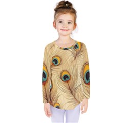 Vintage Peacock Feather Peacock Feather Pattern Background Nature Bird Nature Kids  Long Sleeve T-shirt