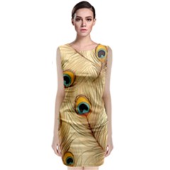 Vintage Peacock Feather Peacock Feather Pattern Background Nature Bird Nature Sleeveless Velvet Midi Dress