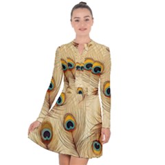 Vintage Peacock Feather Peacock Feather Pattern Background Nature Bird Nature Long Sleeve Panel Dress