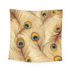 Vintage Peacock Feather Peacock Feather Pattern Background Nature Bird Nature Square Tapestry (small)