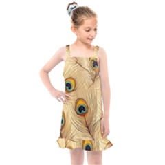 Vintage Peacock Feather Peacock Feather Pattern Background Nature Bird Nature Kids  Overall Dress