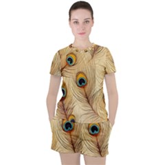 Vintage Peacock Feather Peacock Feather Pattern Background Nature Bird Nature Women s T-shirt And Shorts Set