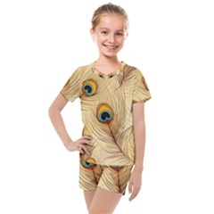 Vintage Peacock Feather Peacock Feather Pattern Background Nature Bird Nature Kids  Mesh T-shirt And Shorts Set