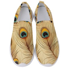 Vintage Peacock Feather Peacock Feather Pattern Background Nature Bird Nature Men s Slip On Sneakers