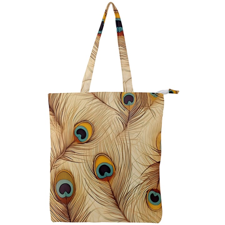 Vintage Peacock Feather Peacock Feather Pattern Background Nature Bird Nature Double Zip Up Tote Bag