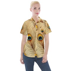 Vintage Peacock Feather Peacock Feather Pattern Background Nature Bird Nature Women s Short Sleeve Pocket Shirt