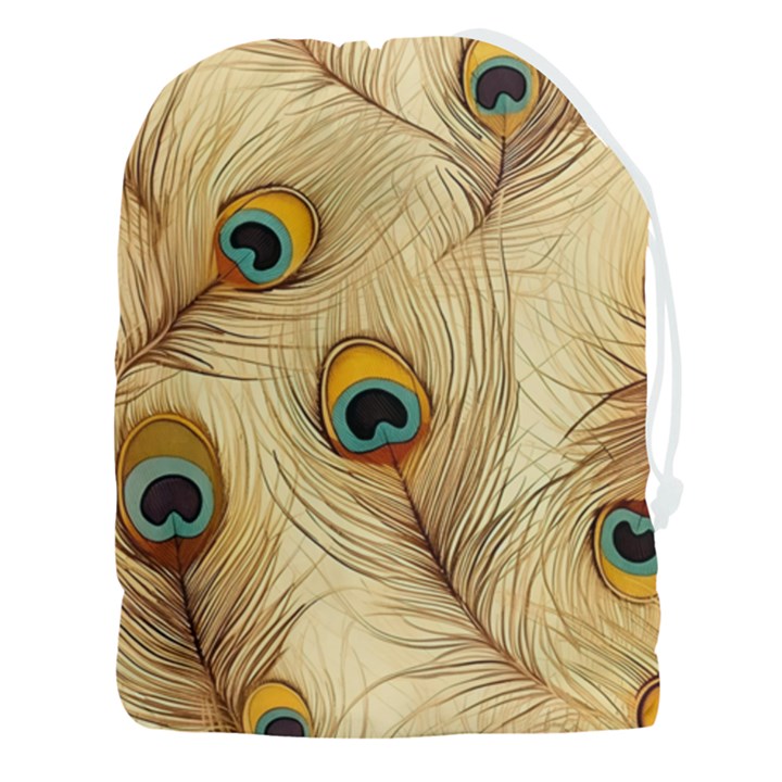 Vintage Peacock Feather Peacock Feather Pattern Background Nature Bird Nature Drawstring Pouch (3XL)