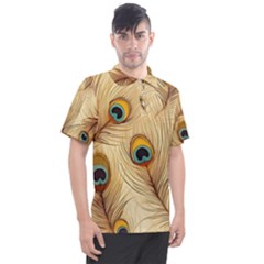 Vintage Peacock Feather Peacock Feather Pattern Background Nature Bird Nature Men s Polo T-shirt