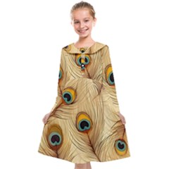 Vintage Peacock Feather Peacock Feather Pattern Background Nature Bird Nature Kids  Midi Sailor Dress