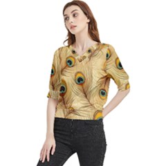 Vintage Peacock Feather Peacock Feather Pattern Background Nature Bird Nature Quarter Sleeve Blouse