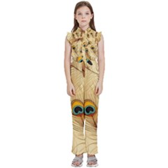 Vintage Peacock Feather Peacock Feather Pattern Background Nature Bird Nature Kids  Sleeveless Ruffle Edge Band Collar Chiffon One Piece